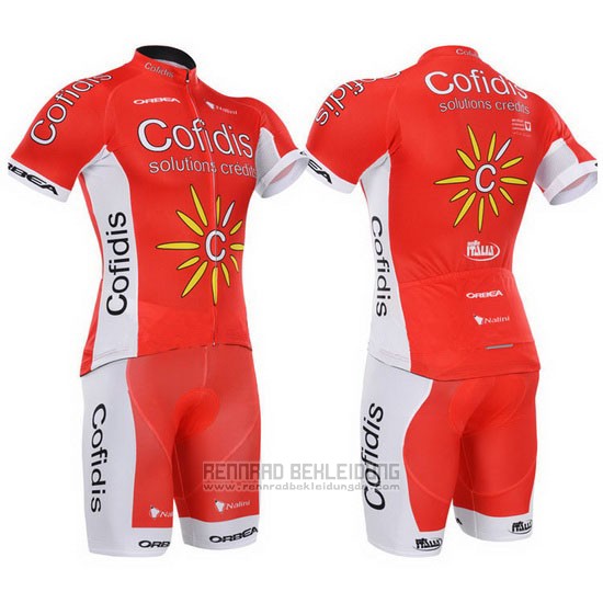 2015 Fahrradbekleidung Cofidis Rot Trikot Kurzarm und Tragerhose